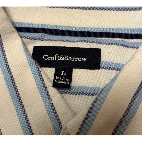 Men's Croft & Barrow Striped Button-Down White Dress Shirt Cotton Blend Size L - Picture 4 of 16